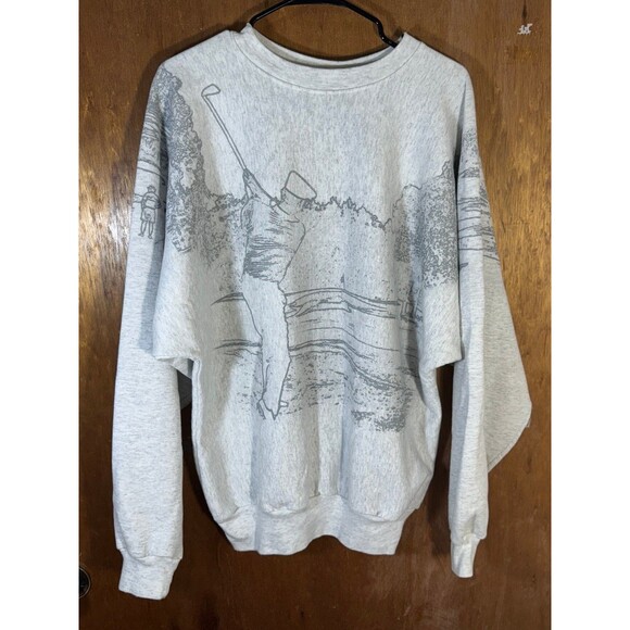 Vintage Benchmark Franklin Mills Golf Golfing Crewneck Sweater AOP Large L USA - Picture 1 of 10